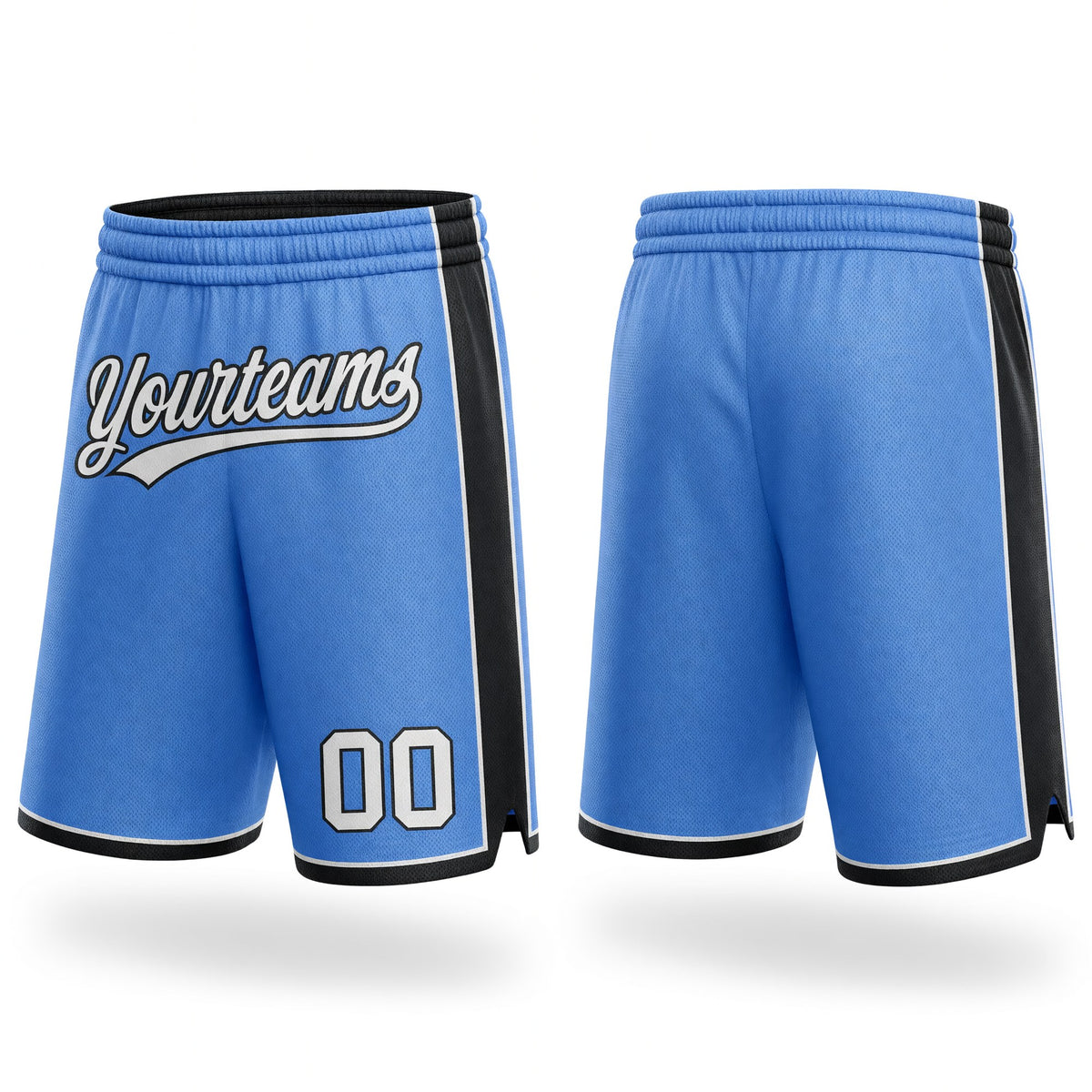 Custom Light Blue White-Black Authentic Basketball Shorts