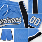 Custom Light Blue White-Black Authentic Basketball Shorts detail