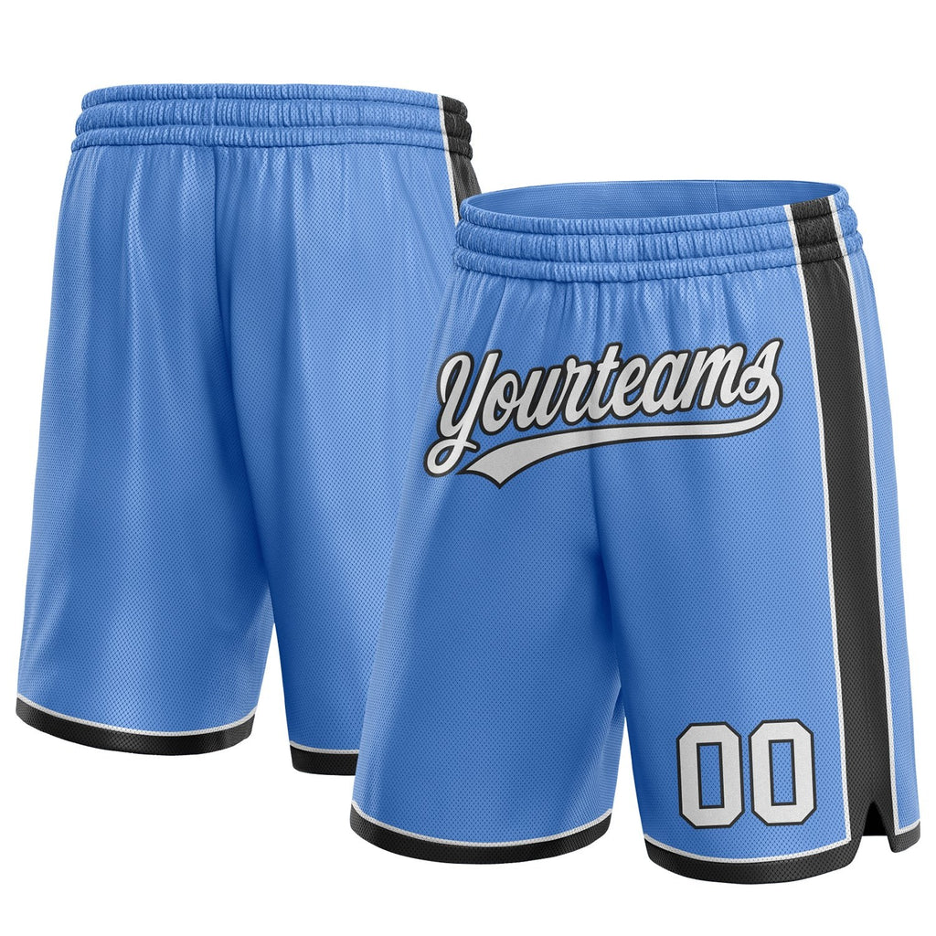 Custom Light Blue White-Black Authentic Basketball Shorts photo 1