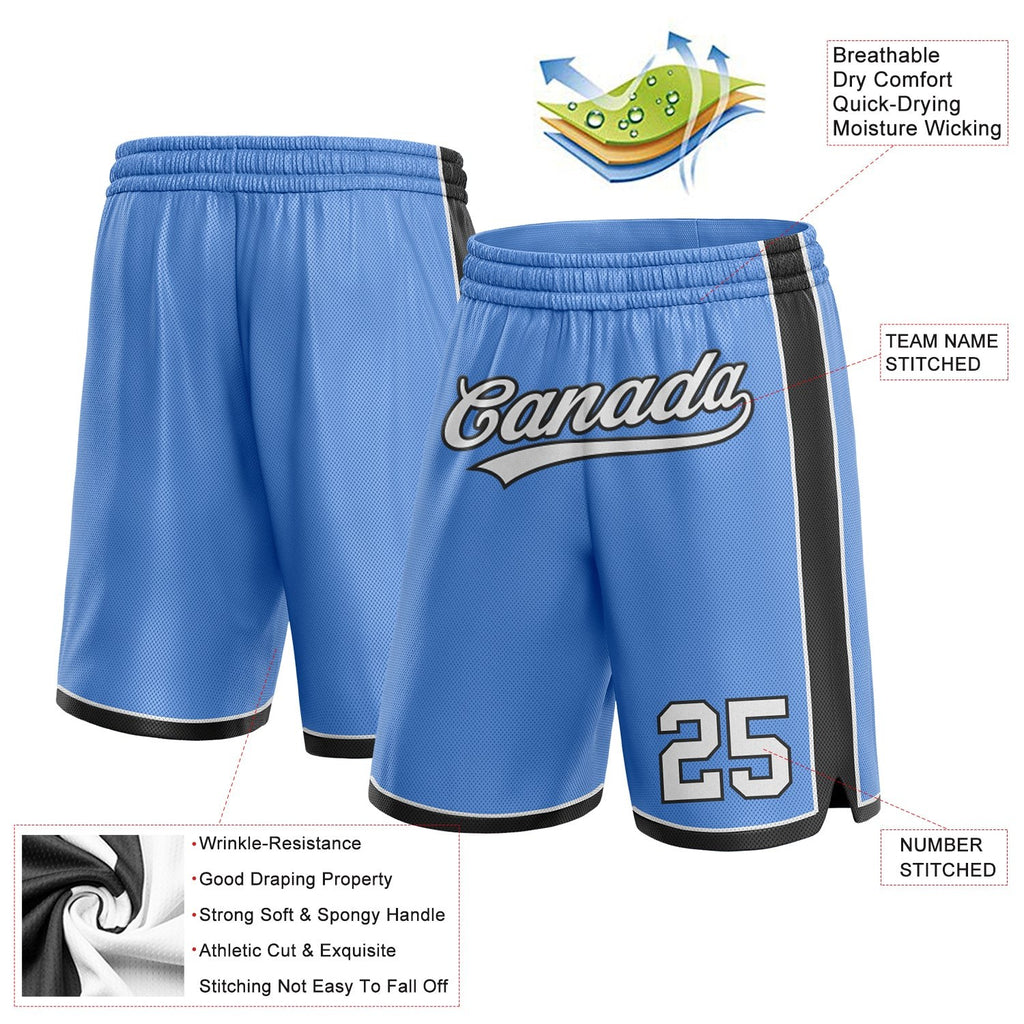 Custom Light Blue White-Black Authentic Basketball Shorts photo 2