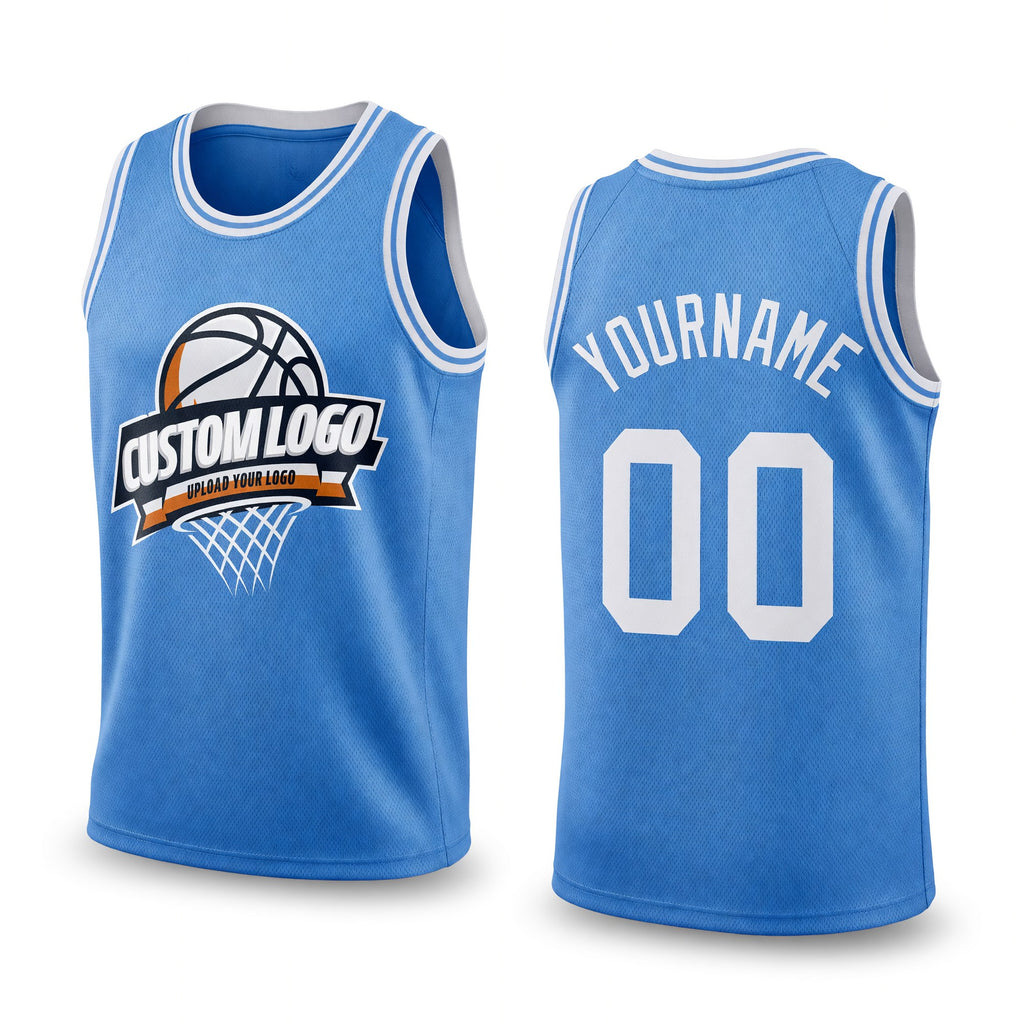 Custom Light Blue White Authentic Throwback Basketball Jersey