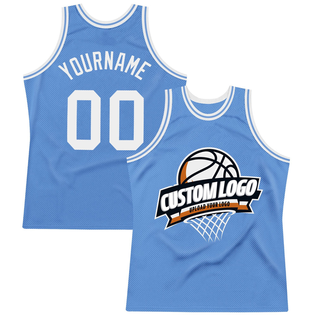 Custom Light Blue White Authentic Throwback Basketball Jersey photo 1