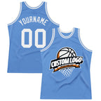 Custom Light Blue White Authentic Throwback Basketball Jersey photo 1