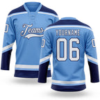 Custom Light Blue White-Navy Hockey Lace Neck Jersey