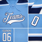 Custom Light Blue White-Navy Hockey Lace Neck Jersey detail