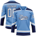 Custom Light Blue White-Navy Hockey Lace Neck Jersey photo 1