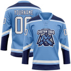Custom Light Blue White-Navy Hockey Lace Neck Jersey photo 2