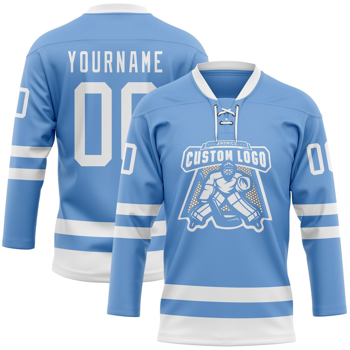 Custom Light Blue White Hockey Lace Neck Jersey photo 2