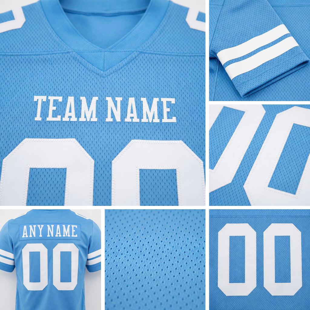 Custom Light Blue White Authentic Football Jersey detail