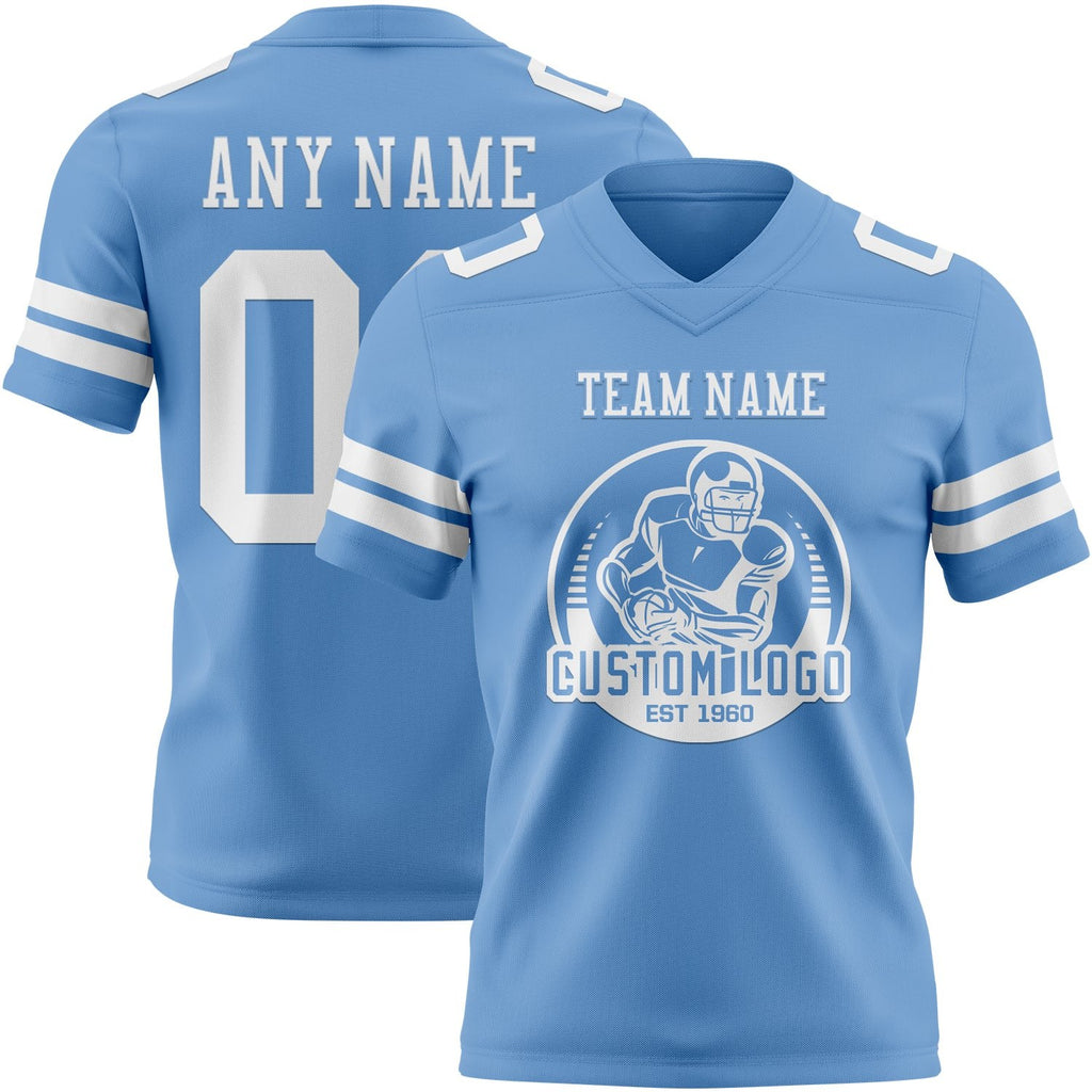 Custom Light Blue White Authentic Football Jersey photo 2