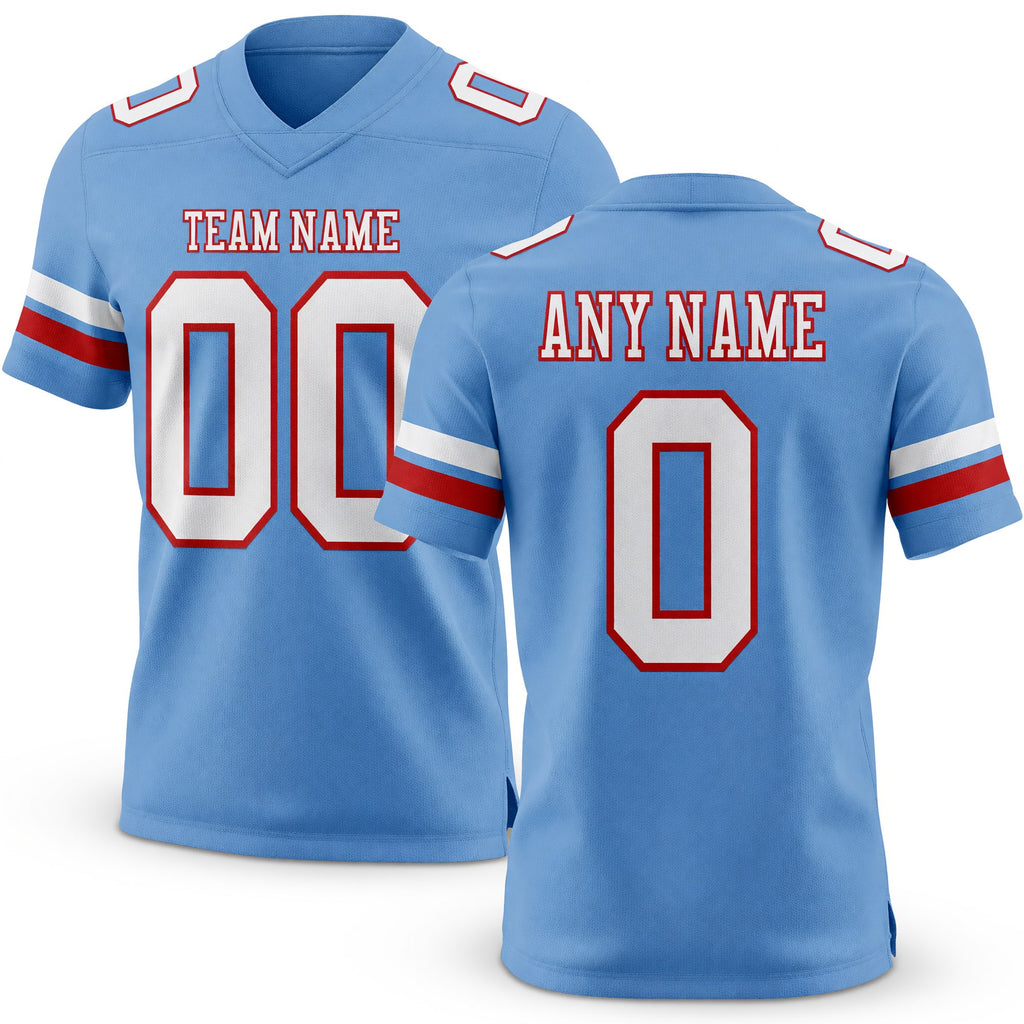 Custom Light Blue White-Red Authentic Football Jersey