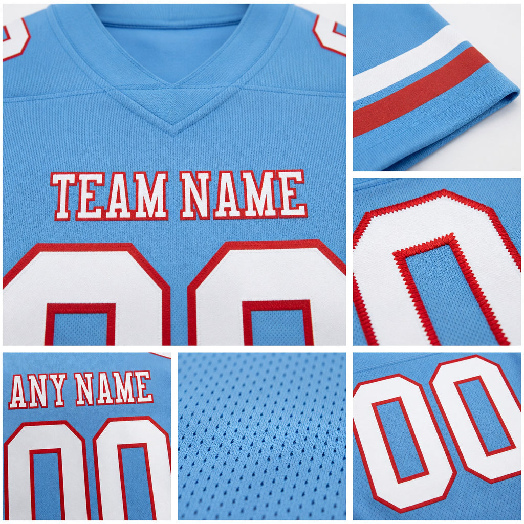 Custom Light Blue White-Red Authentic Football Jersey detail