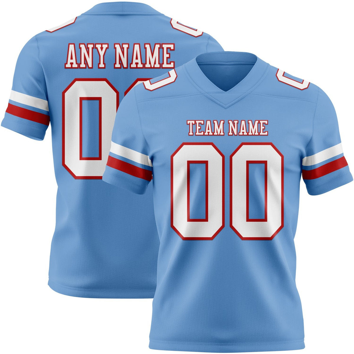 Custom Light Blue White-Red Authentic Football Jersey photo 1