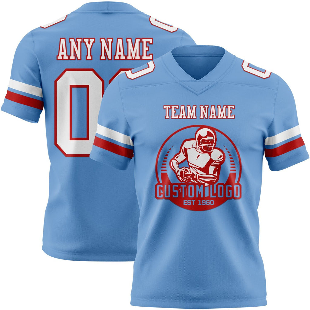 Custom Light Blue White-Red Authentic Football Jersey photo 2