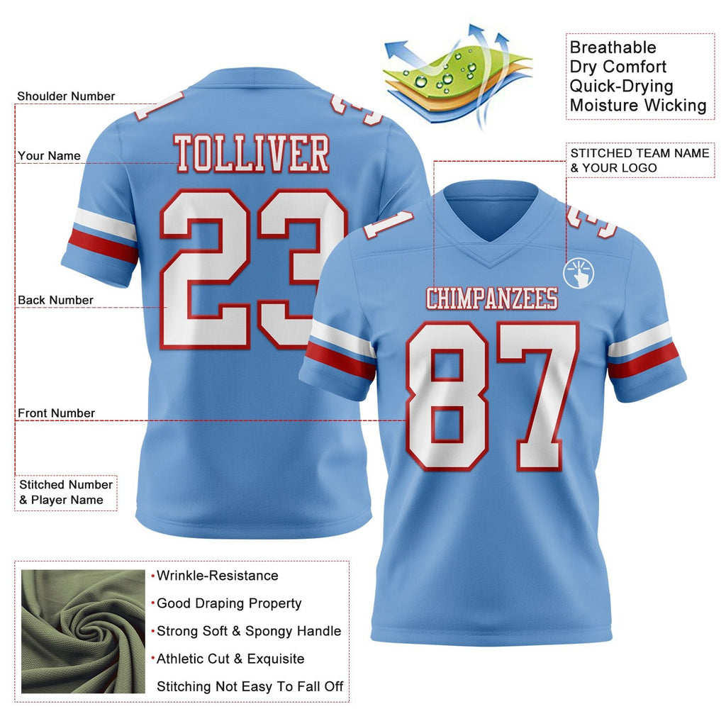 Custom Light Blue White-Red Authentic Football Jersey photo 3