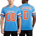 Custom Light Blue Orange-White Authentic Football Jersey worn front and back