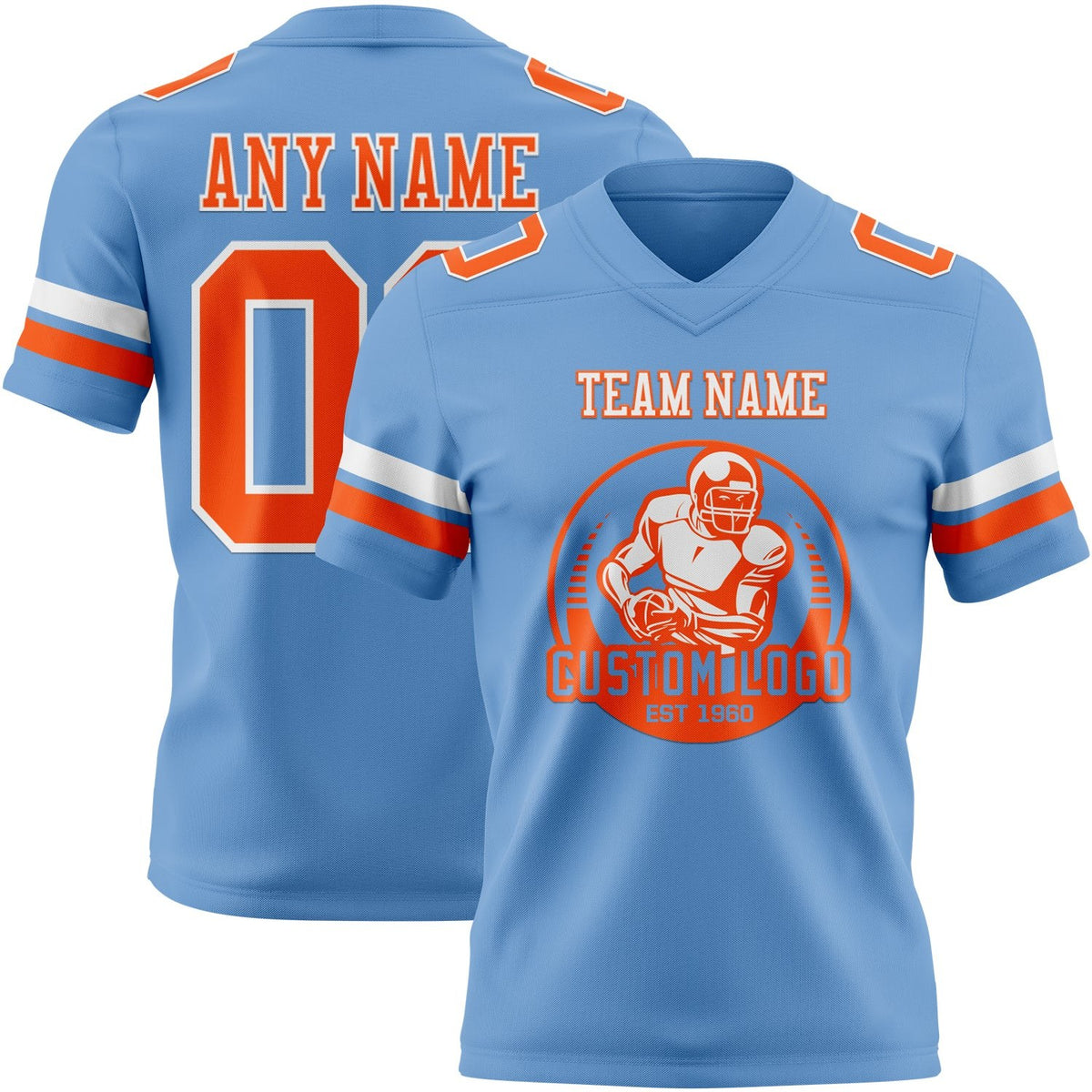 Custom Light Blue Orange-White Authentic Football Jersey photo 2