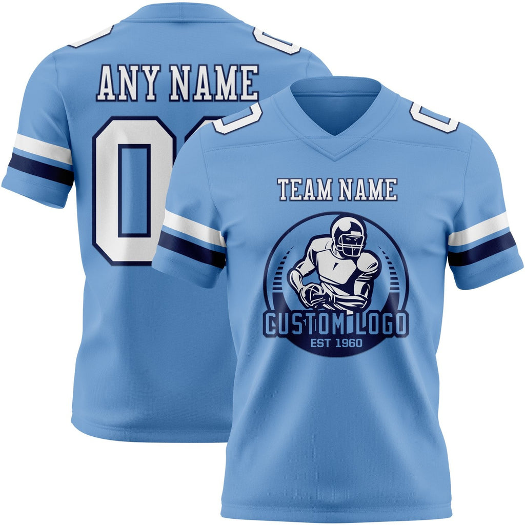 Custom Light Blue White-Navy Authentic Football Jersey photo 2