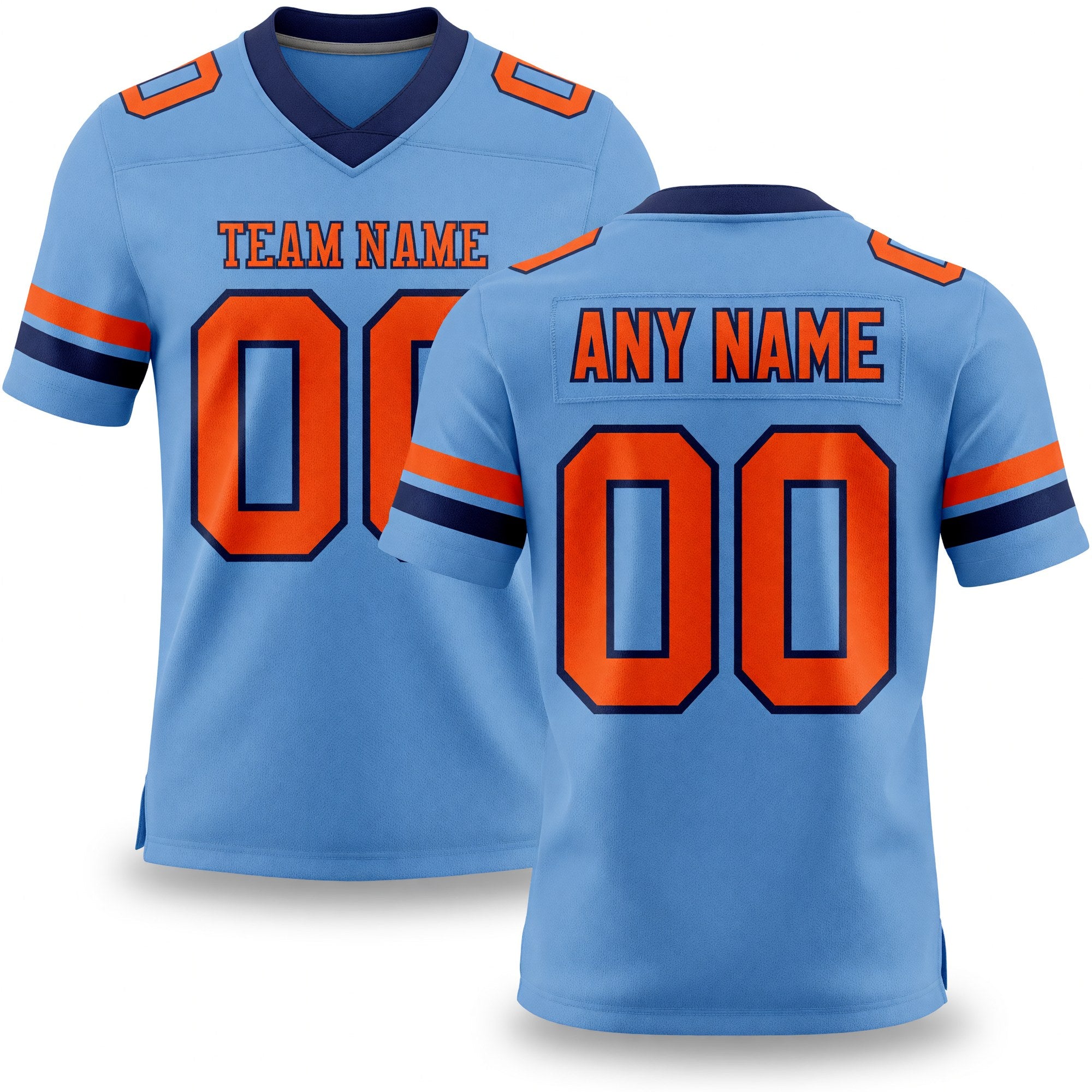 Custom Light Blue Orange-Navy Authentic Football Jersey