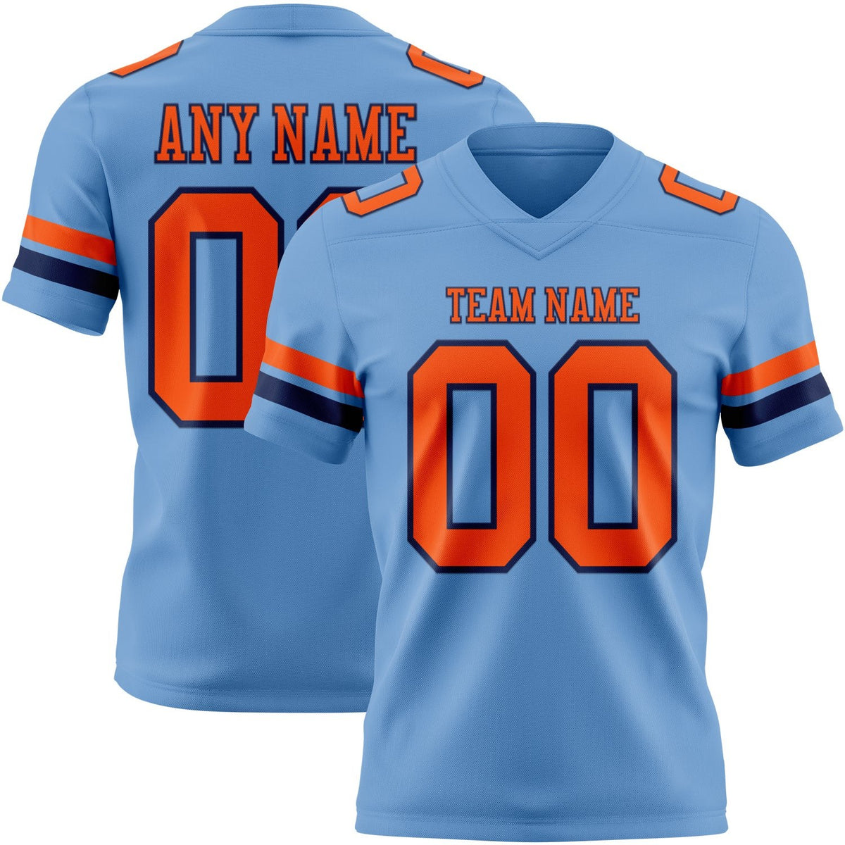 Custom Light Blue Orange-Navy Authentic Football Jersey photo 1
