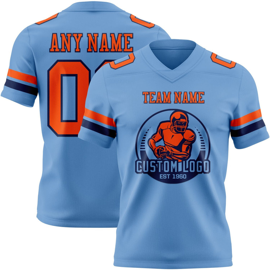 Custom Light Blue Orange-Navy Authentic Football Jersey photo 2