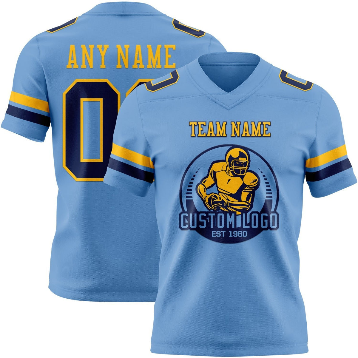 Custom Light Blue Navy-Gold Authentic Football Jersey photo 2