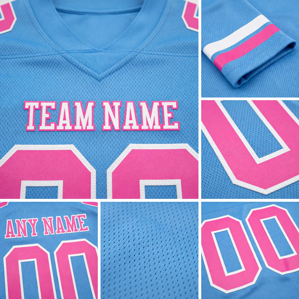 Custom Light Blue Pink-White Authentic Football Jersey detail