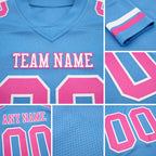 Custom Light Blue Pink-White Authentic Football Jersey detail