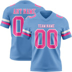 Custom Light Blue Pink-White Authentic Football Jersey photo 1