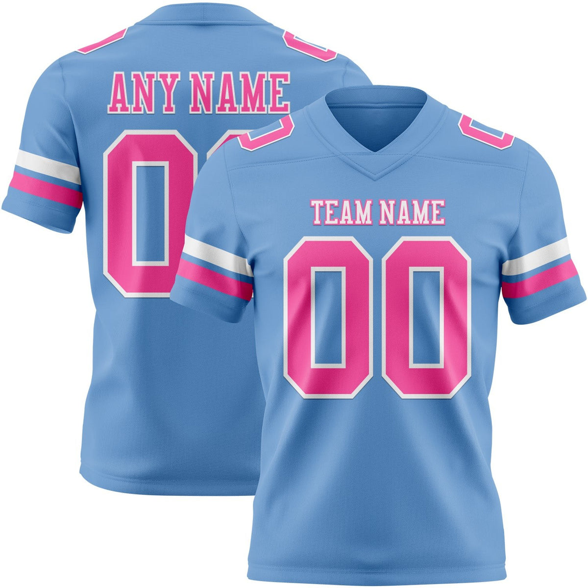 Custom Light Blue Pink-White Authentic Football Jersey photo 1