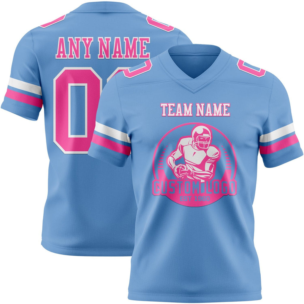 Custom Light Blue Pink-White Authentic Football Jersey photo 2