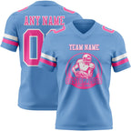 Custom Light Blue Pink-White Authentic Football Jersey photo 2