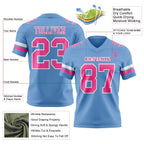 Custom Light Blue Pink-White Authentic Football Jersey photo 3