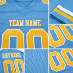 Custom Light Blue Gold-White Authentic Football Jersey detail