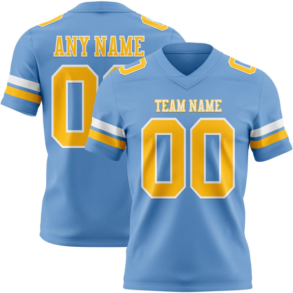 Custom Light Blue Gold-White Authentic Football Jersey photo 1