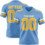 Custom Light Blue Gold-White Authentic Football Jersey photo 1