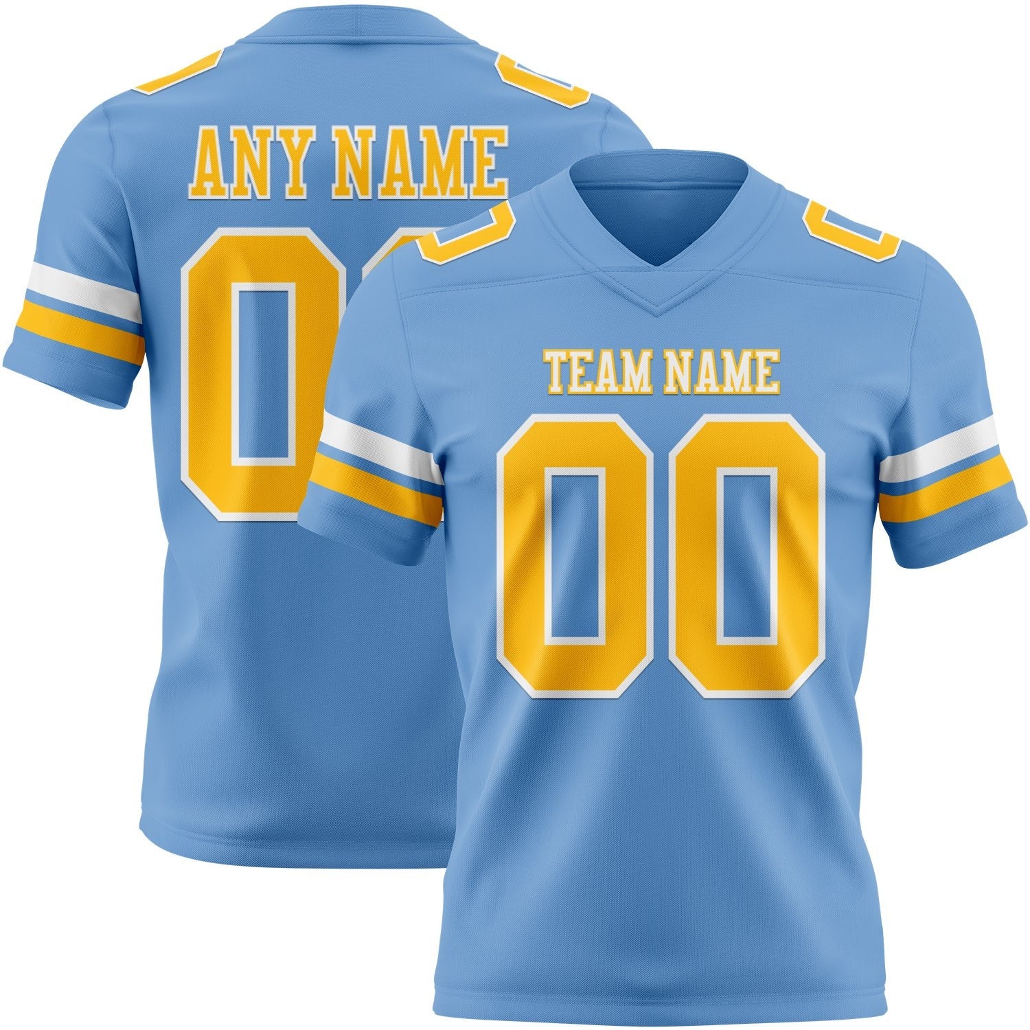 Custom Light Blue Gold-White Authentic Football Jersey photo 1