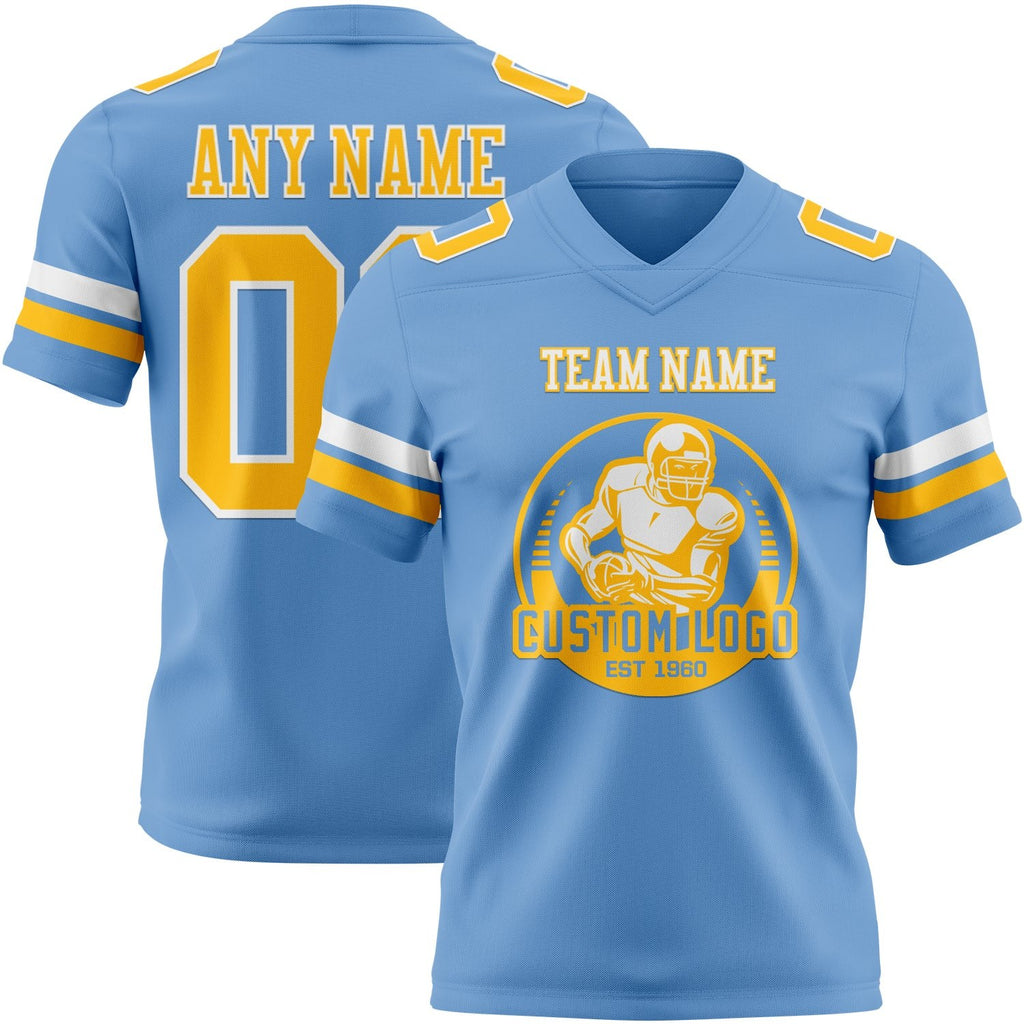 Custom Light Blue Gold-White Authentic Football Jersey photo 2