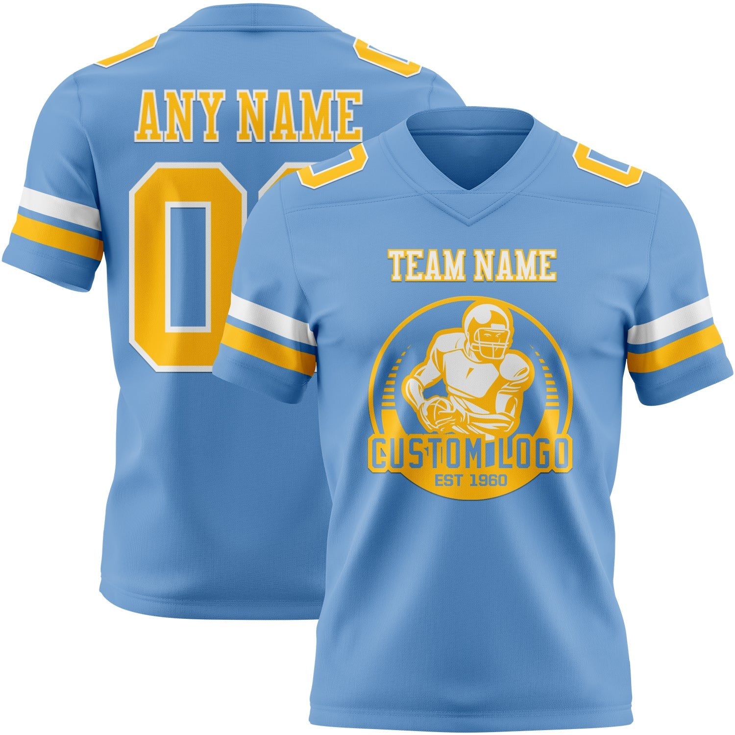 Custom Light Blue Gold-White Authentic Football Jersey photo 2