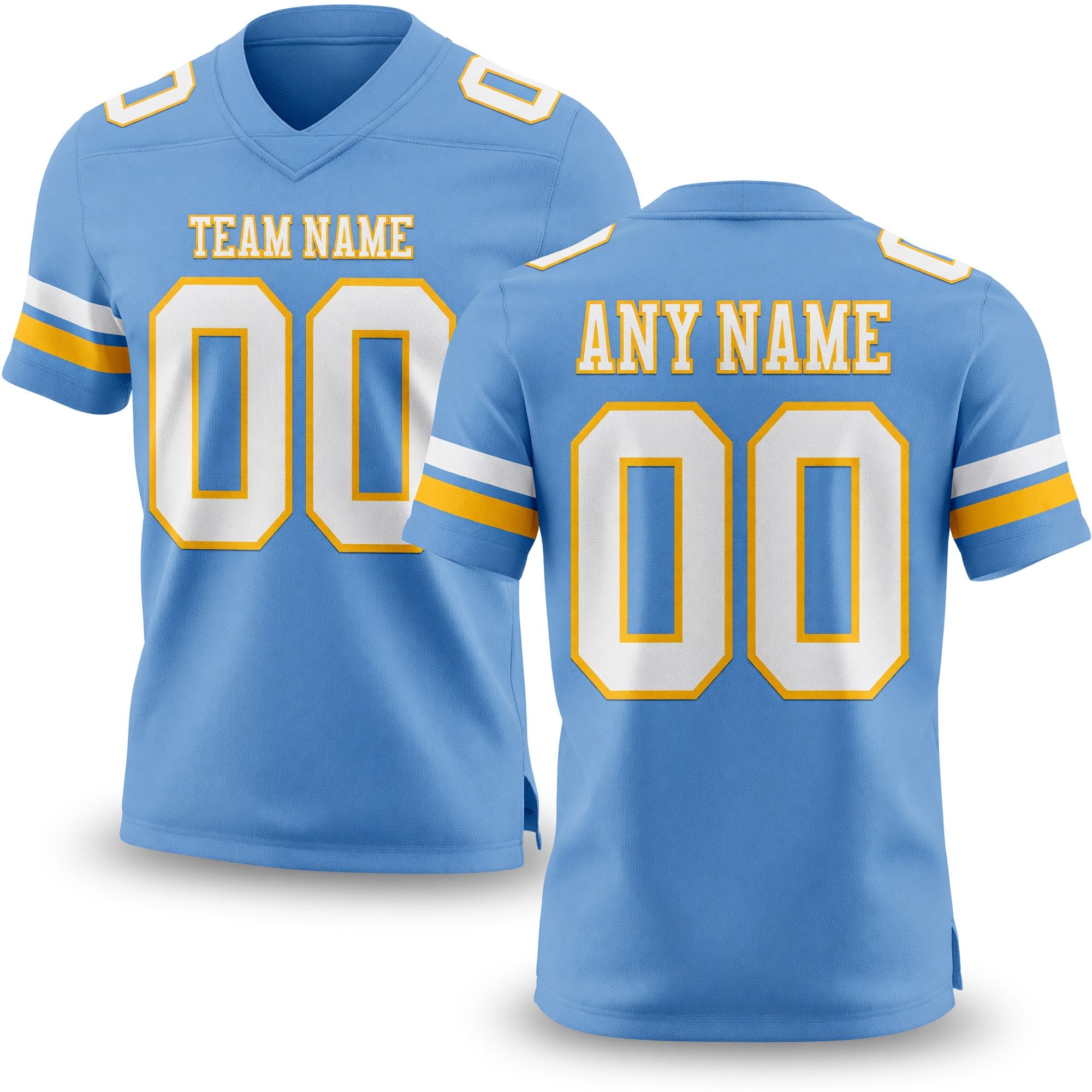 Custom Light Blue White-Gold Authentic Football Jersey