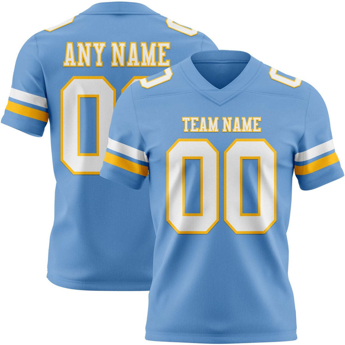 Custom Light Blue White-Gold Authentic Football Jersey photo 1