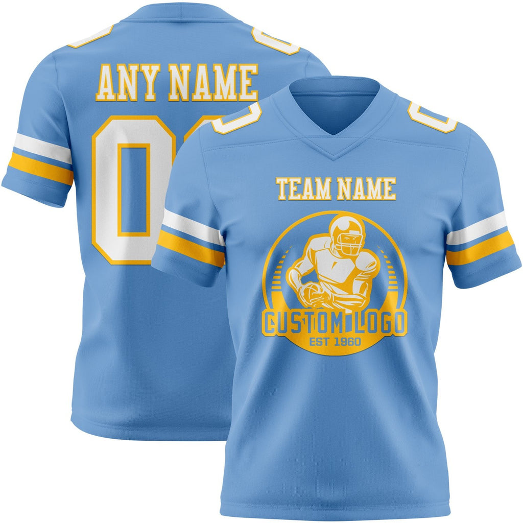 Custom Light Blue White-Gold Authentic Football Jersey photo 2