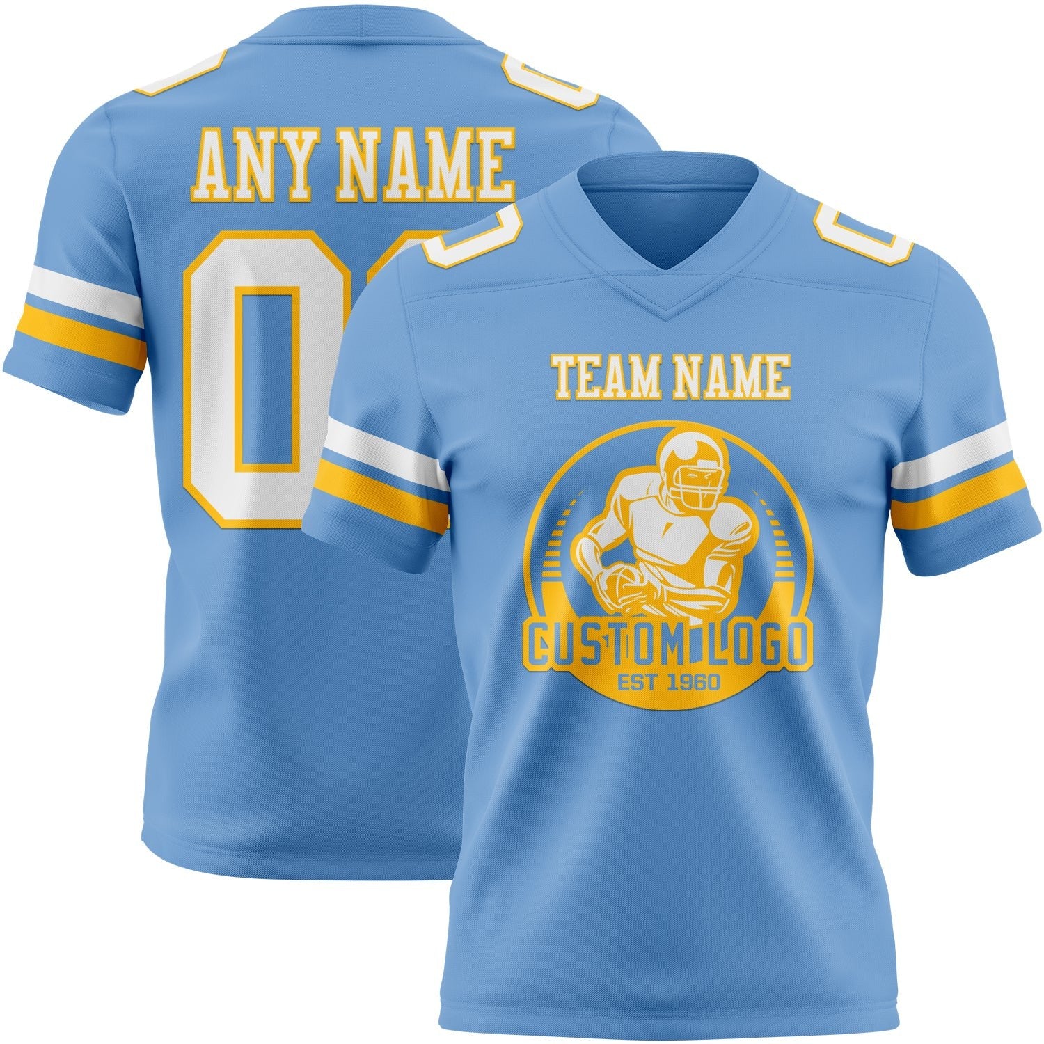 Custom Light Blue White-Gold Authentic Football Jersey photo 2