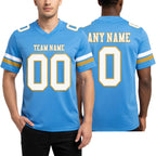 Custom Light Blue White-Old Gold Authentic Football Jersey worn front and back
