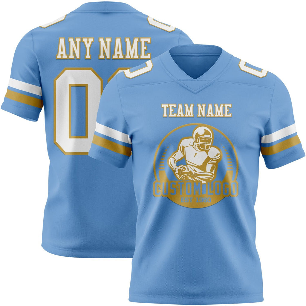 Custom Light Blue White-Old Gold Authentic Football Jersey photo 2