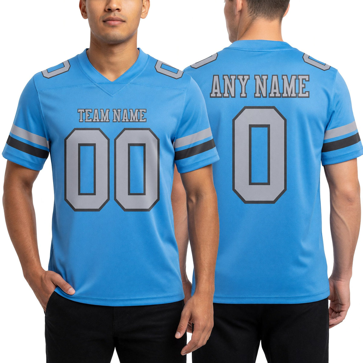 Custom Light Blue Gray-Steel Gray Authentic Football Jersey worn front and back