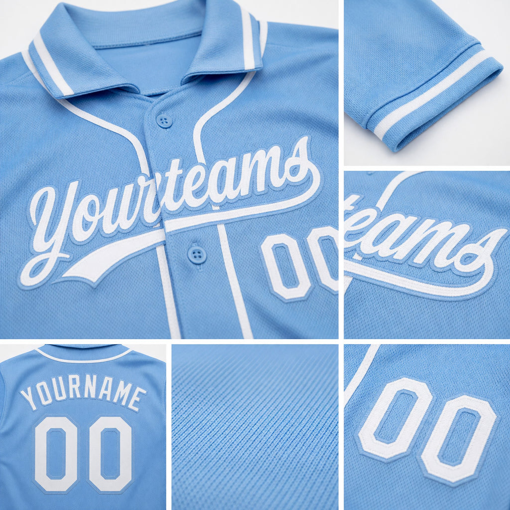 Custom Stitched Light Blue White Baseball Pullover Sweatshirt Hoodie detail