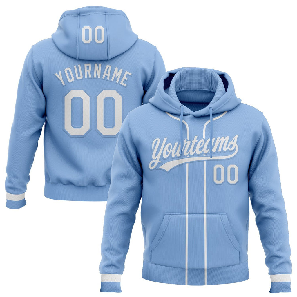 Custom Stitched Light Blue White Baseball Pullover Sweatshirt Hoodie photo 1