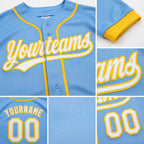 Custom Stitched Light Blue White-Yellow Baseball Pullover Sweatshirt Hoodie detail