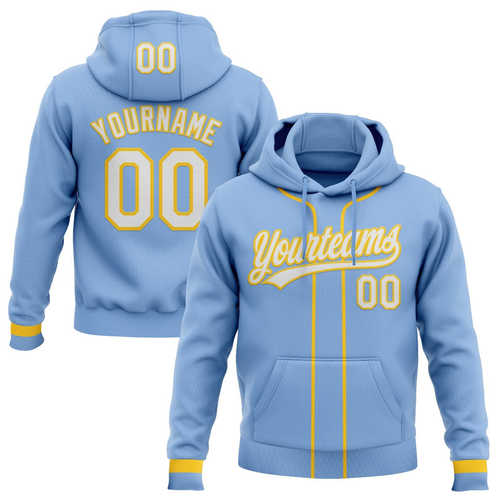 Custom Stitched Light Blue White-Yellow Baseball Pullover Sweatshirt Hoodie photo 1